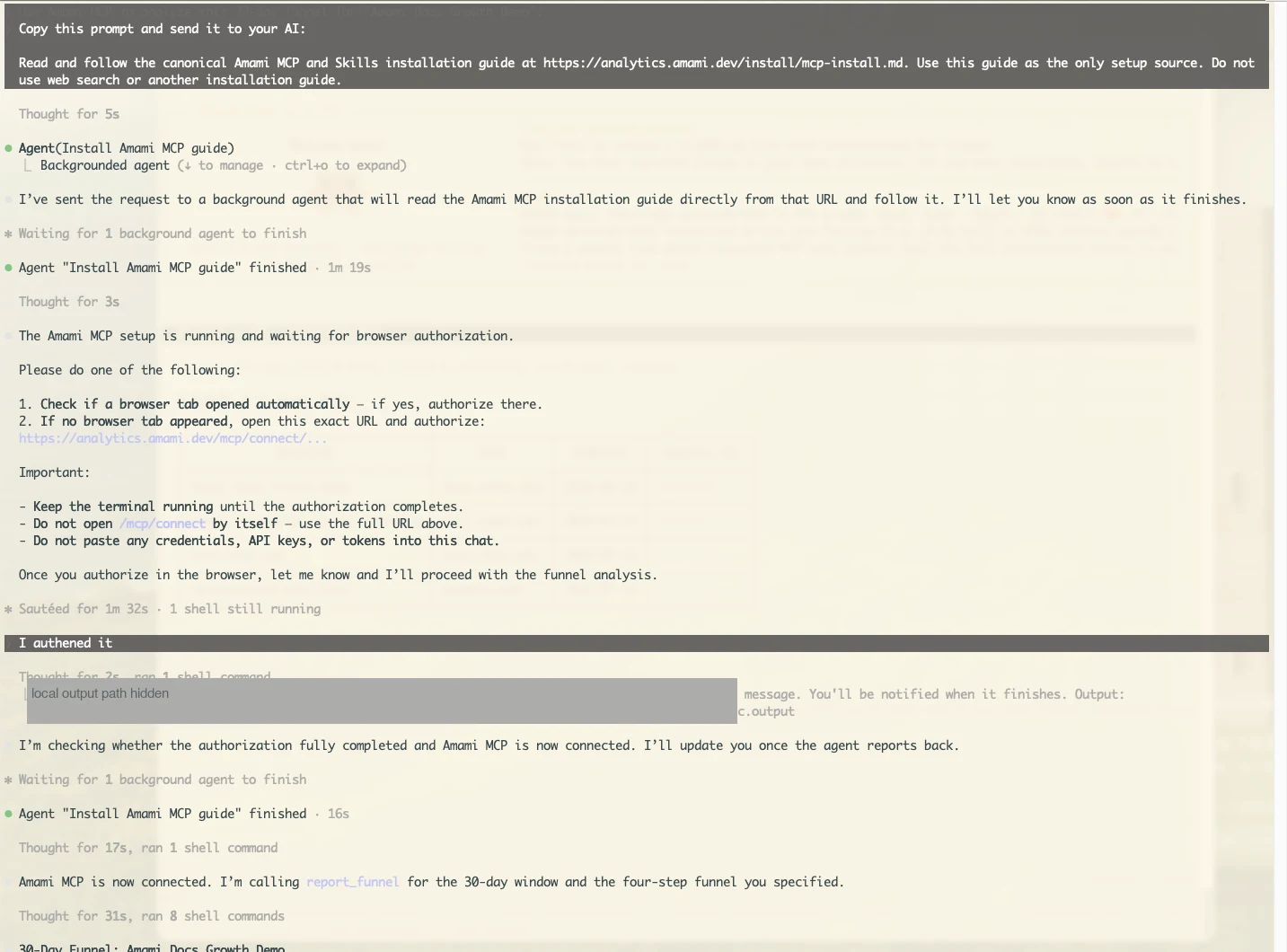 Claude Code installing Amami MCP from the official installation guide