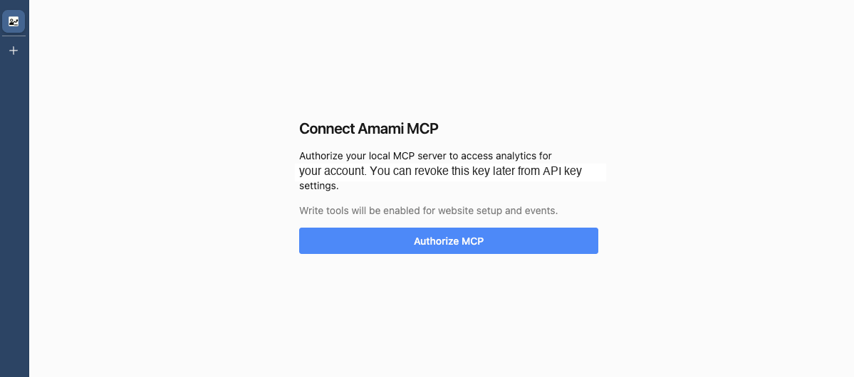 Amami MCP browser authorization page: authorize your local MCP server